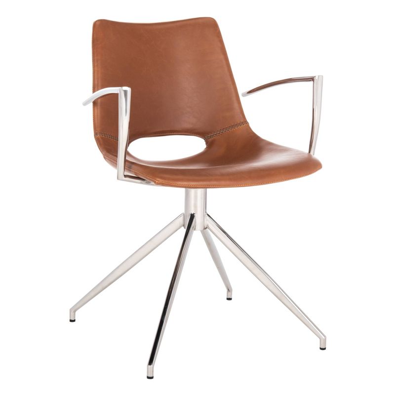 Dawn Mid-Century Swivel Office Armchair Cognac/Stainless Steel - Safavieh