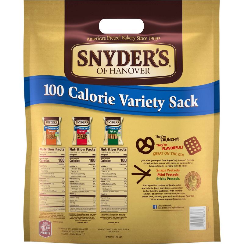 Snyder's of Hanover 100 Calorie Variety Sack Pretzel Snacks - .92oz/22pk