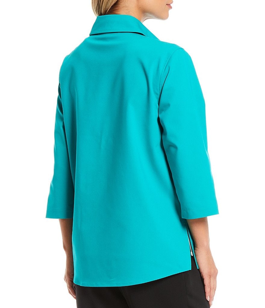 Caroline Rose Summer Stretch Zip Front Stretch Cotton Blend Pocket Jacket