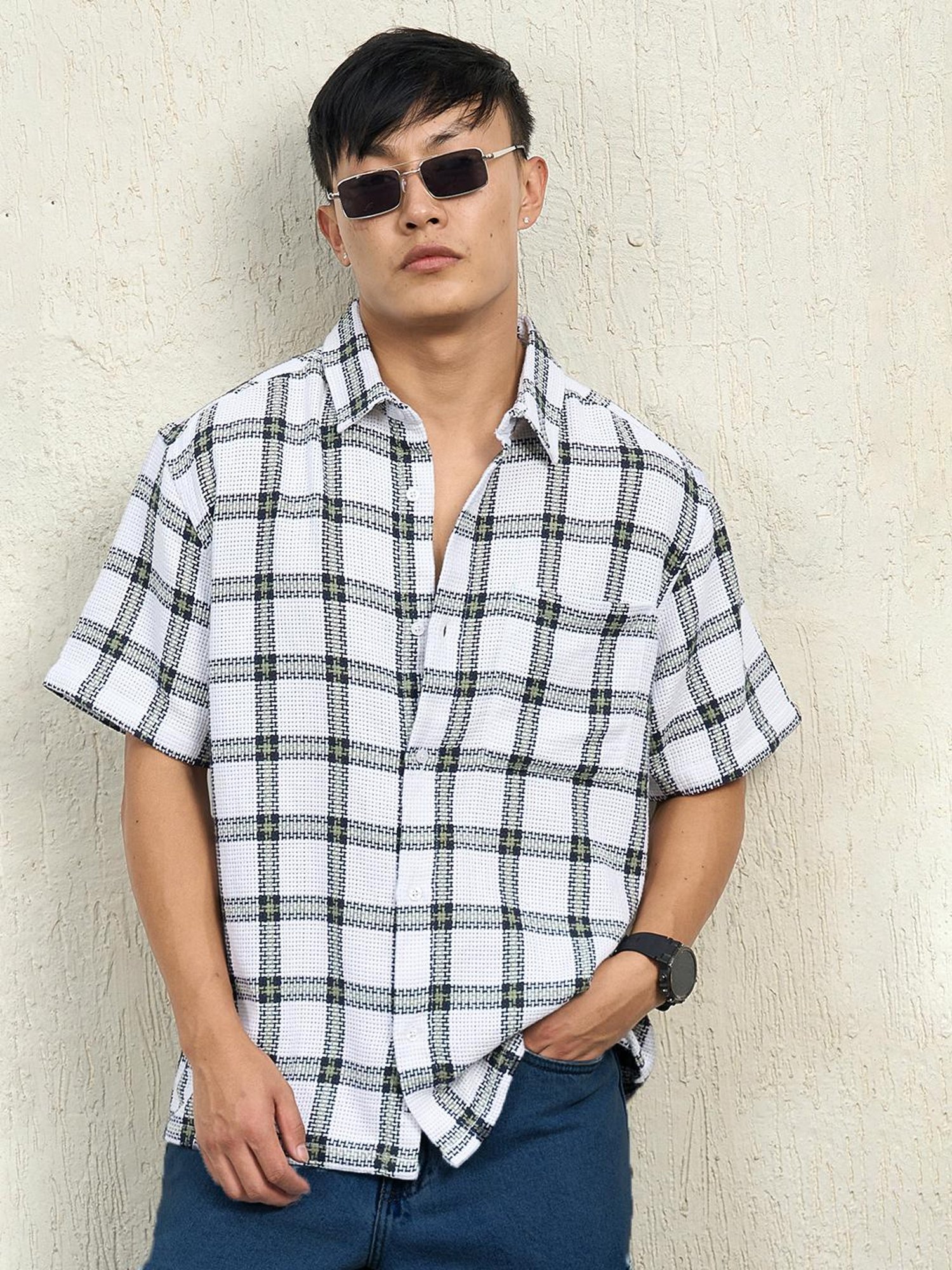 Hubberholme Men Cotton Short Sleeves Oversized Checked Shirt 1