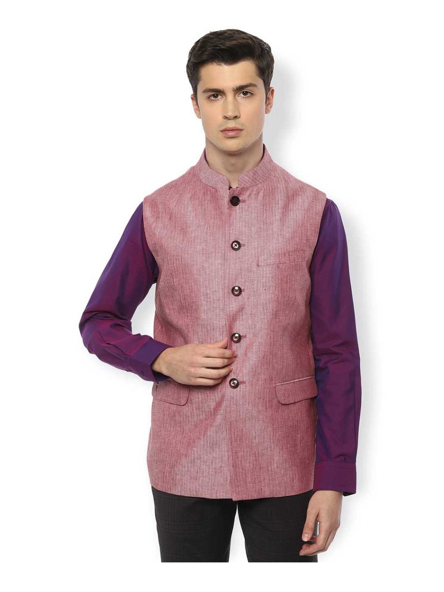 Van Heusen Pink Slim Fit Linen Waistcoat