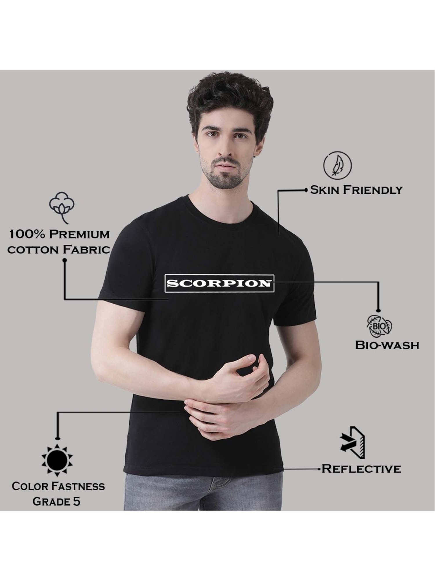 Friskers Black Cotton Slim Fit Printed T-Shirt