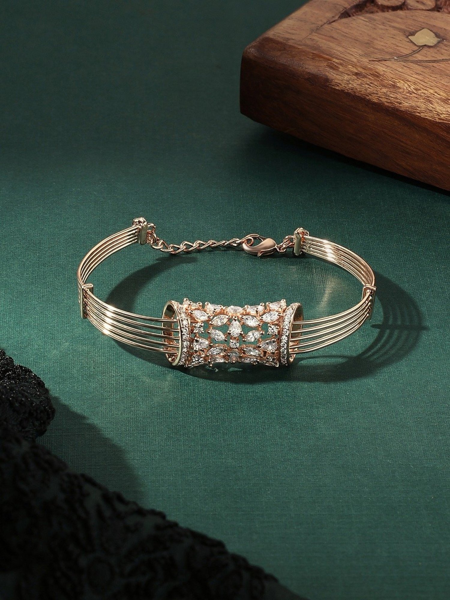 Zaveri Pearls Rose Gold Dazzling Cubic Zirconia Embellished Brass Kada Bracelet-ZPFK16914