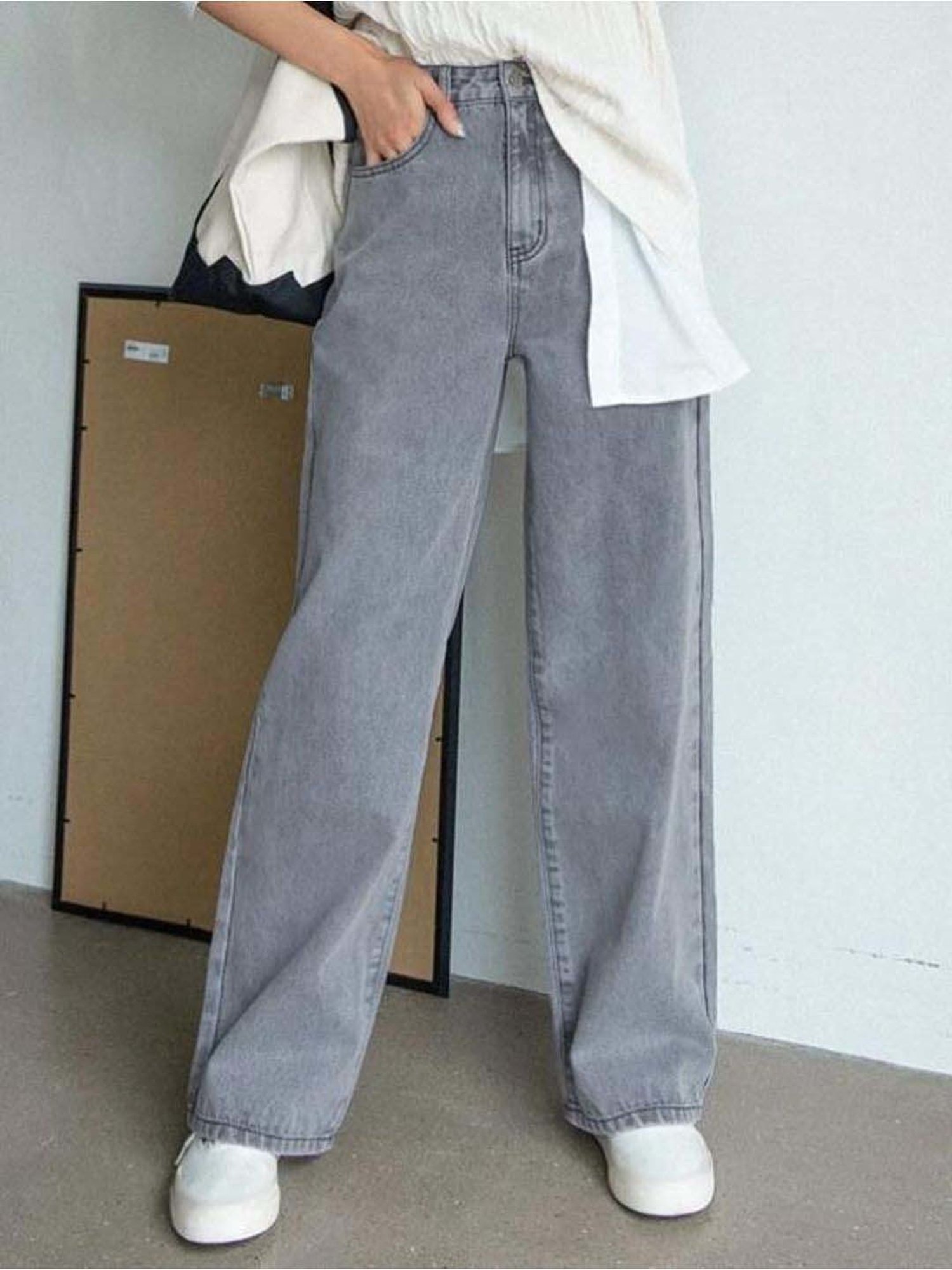 Kotty Grey High Rise Wide Leg Jeans