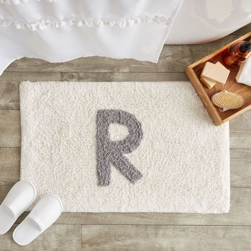 Juvale Personalized Bathroom Rugs with Letter R Initial, Cotton Bath Mat (White, 32 x 20 in)