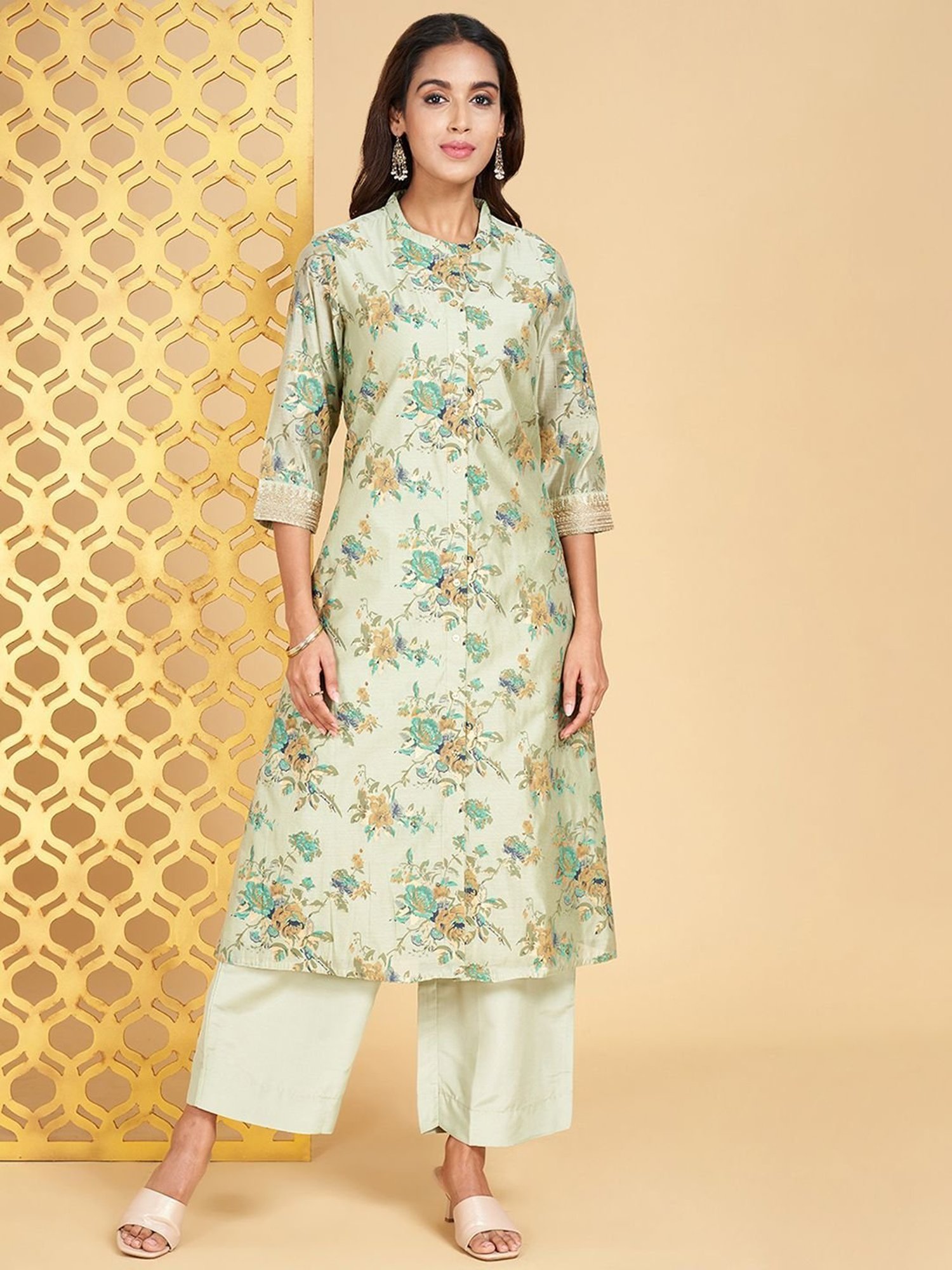 Rangmanch by Pantaloons Green Printed Kurta Palazzo Set