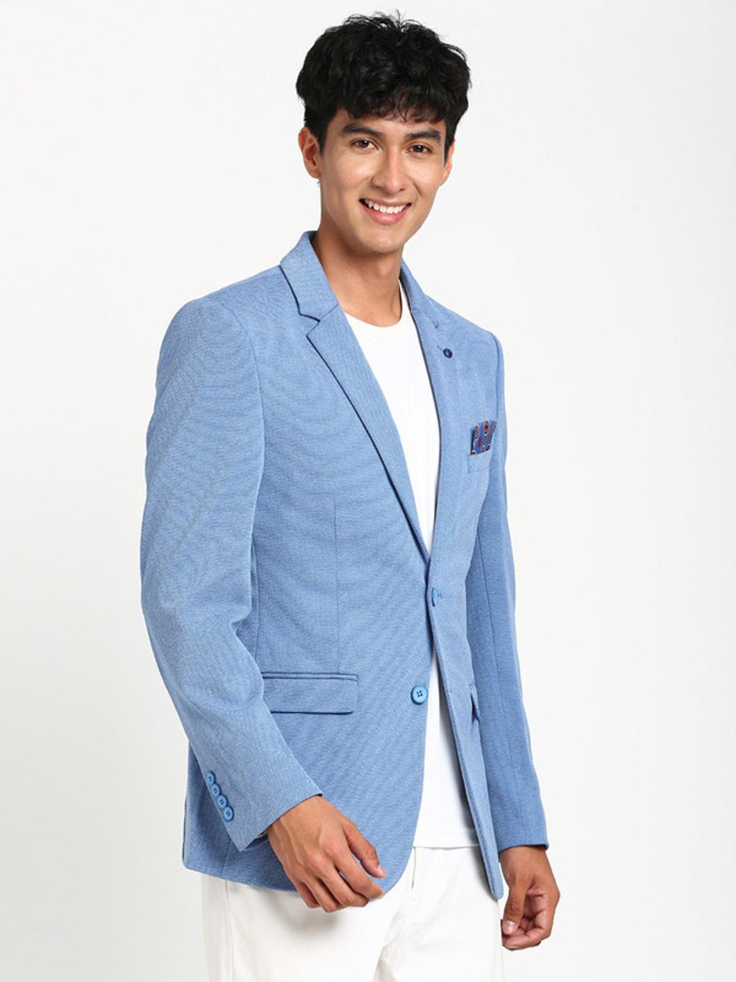 Turtle Blue Slim Fit Texture Blazer