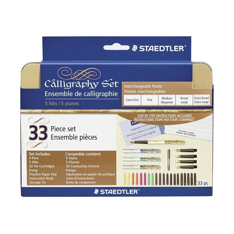 STAEDTLER calligraphy pen set, Complete 33 piece tin, ideal for all skill levels, 899 SM5,Assorted