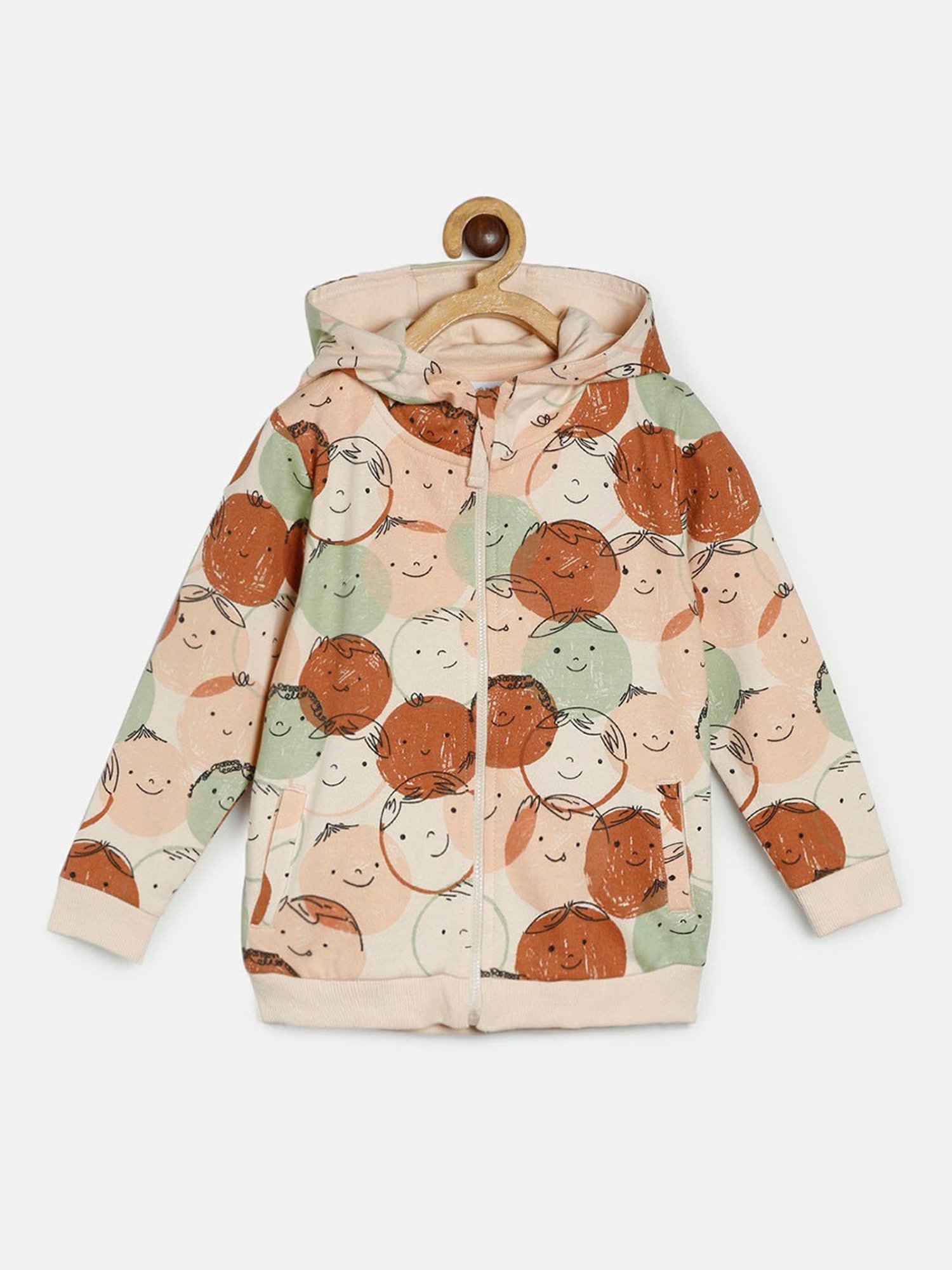MINIKLUB Kids Peach & Brown Printed Full Sleeves Jacket