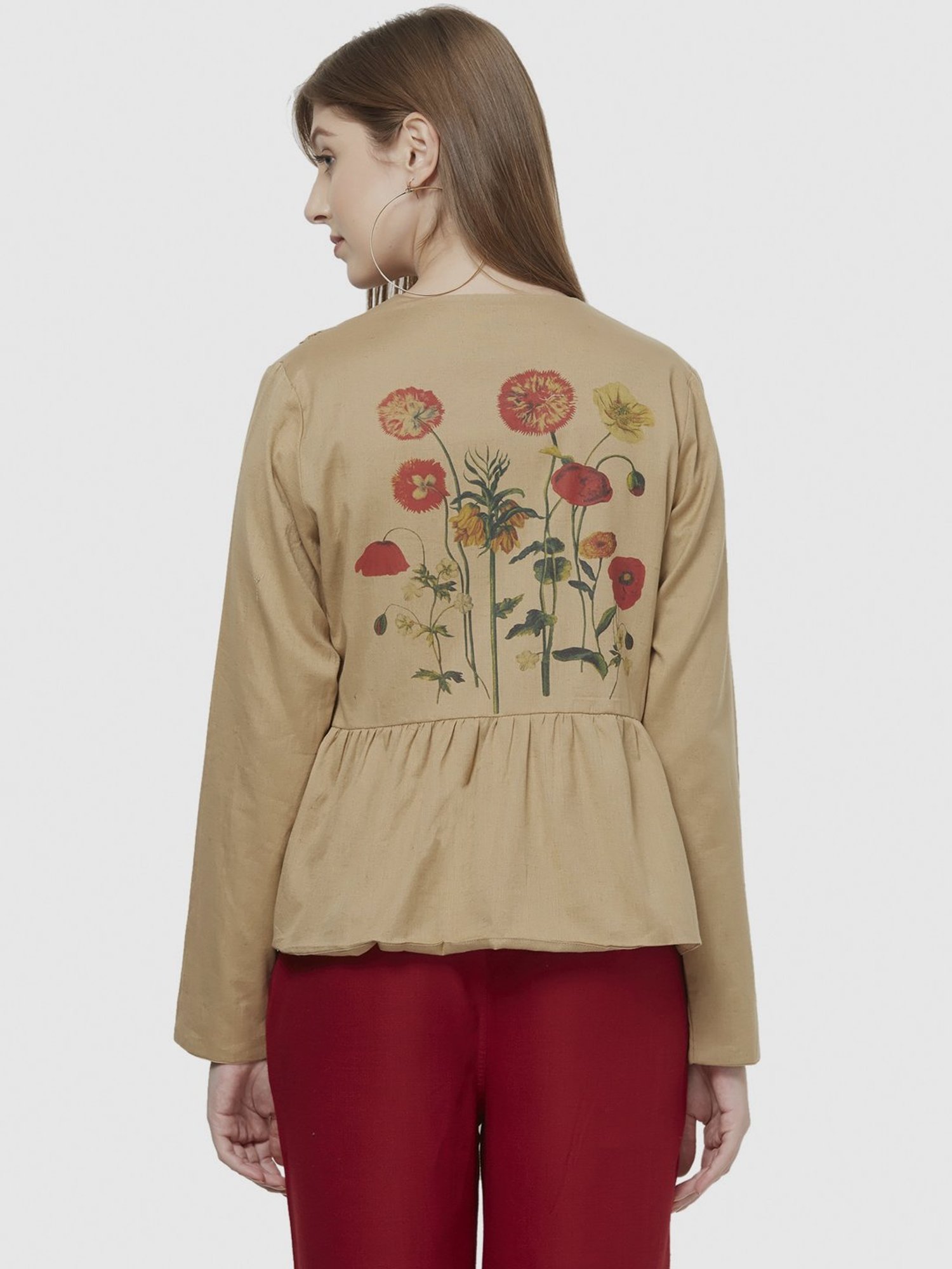 Fusion Beats Beige Cotton Embroidered Shrug