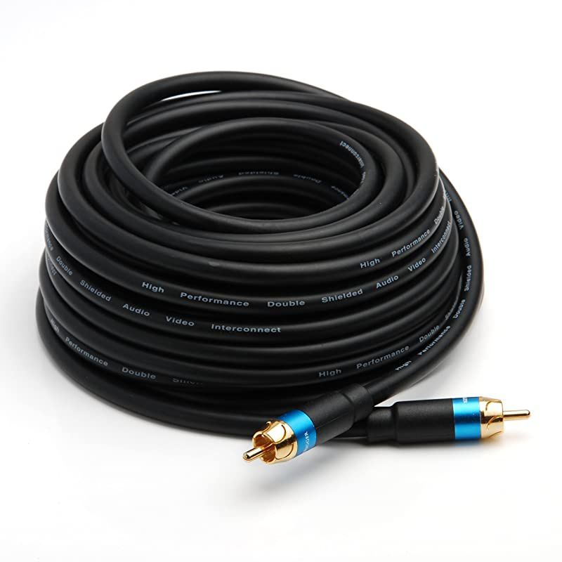 Subwoofer RCA to RCA Audio Cable Dual Shielded with Gold Plated Connectors 35FT Black