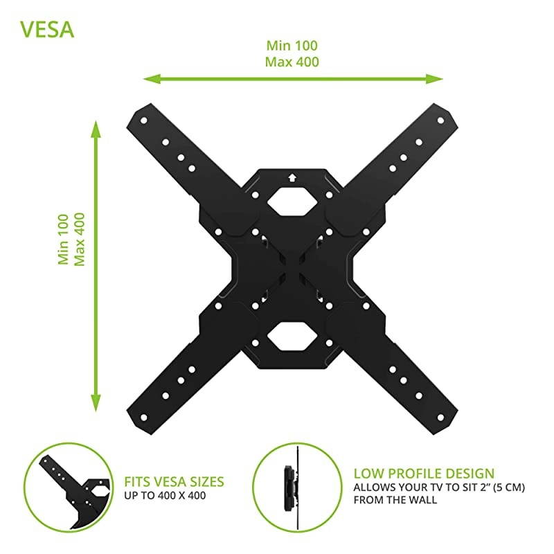 PS200 Full Motion Articulating TV Wall Mount for 26inch to 60inch TVs | Integrated Cable Management | Low Profile and 14 Inch Extension | Single Stud Wallplate