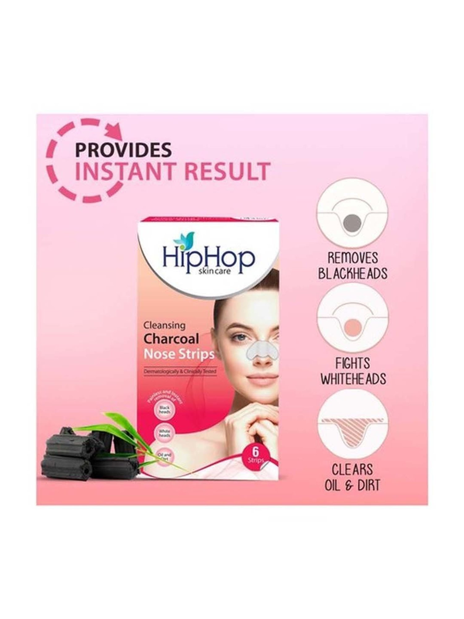 HipHop Skincare Charcoal Cleansing Nose Strips for Women - 6 Strips