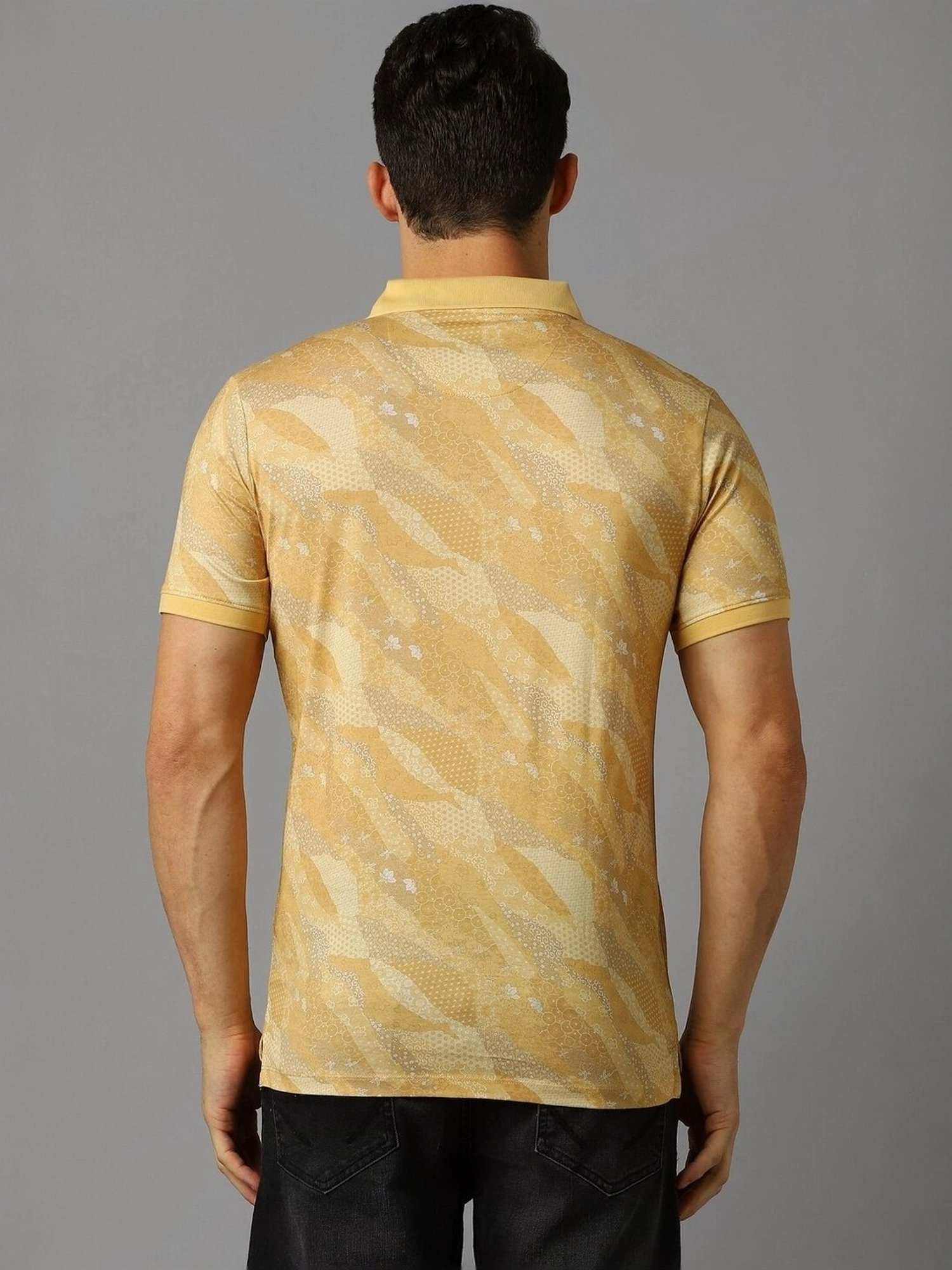 Louis Philippe Yellow Cotton Regular Fit Printed Polo T-Shirt