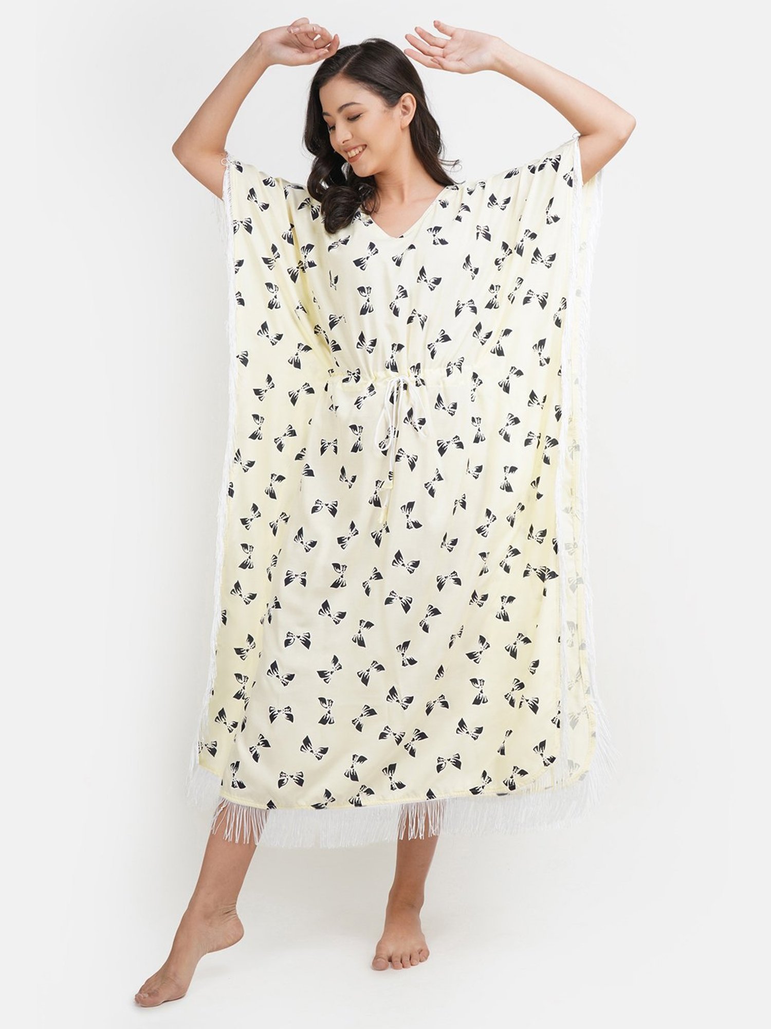 KOI SLEEPWEAR Light Yellow Printed Kaftan Nighty