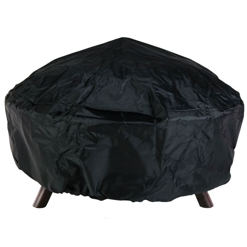 Sunnydaze Outdoor Camping or Backyard Round Crossweave Cut Out Fire Pit with Spark Screen, Log Poker, and Cover - 36"