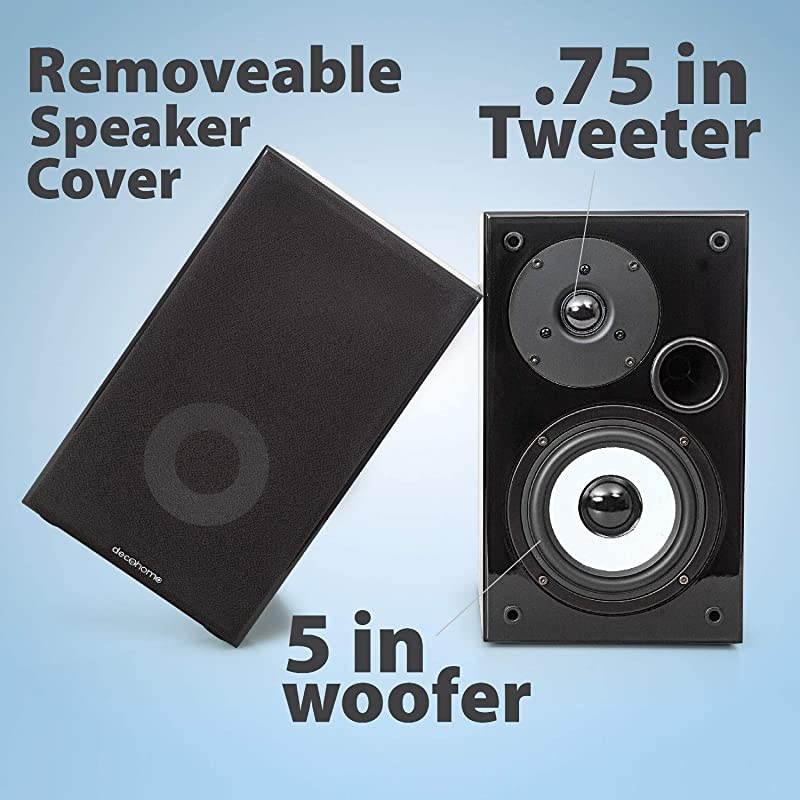 DHPAS100 Passive 140W Bookshelf Speaker Set 5inch Woofer with Dome Tweeter Modern Light Wood Finish with White Woofer Cone