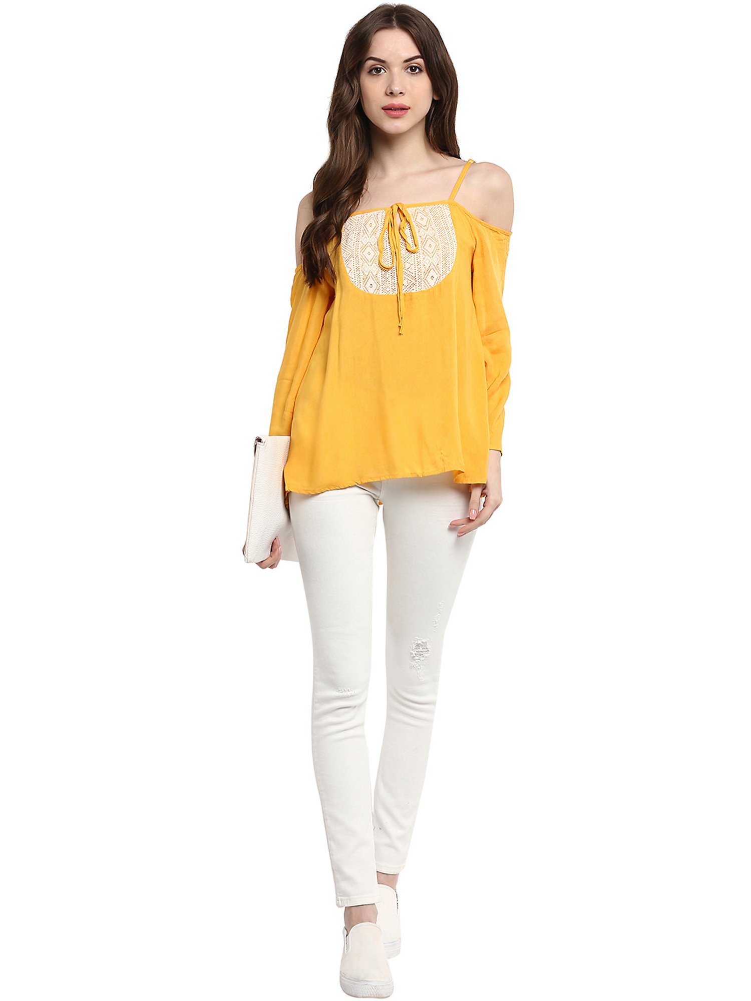 StyleStone Mustard Self Design A-Line Top