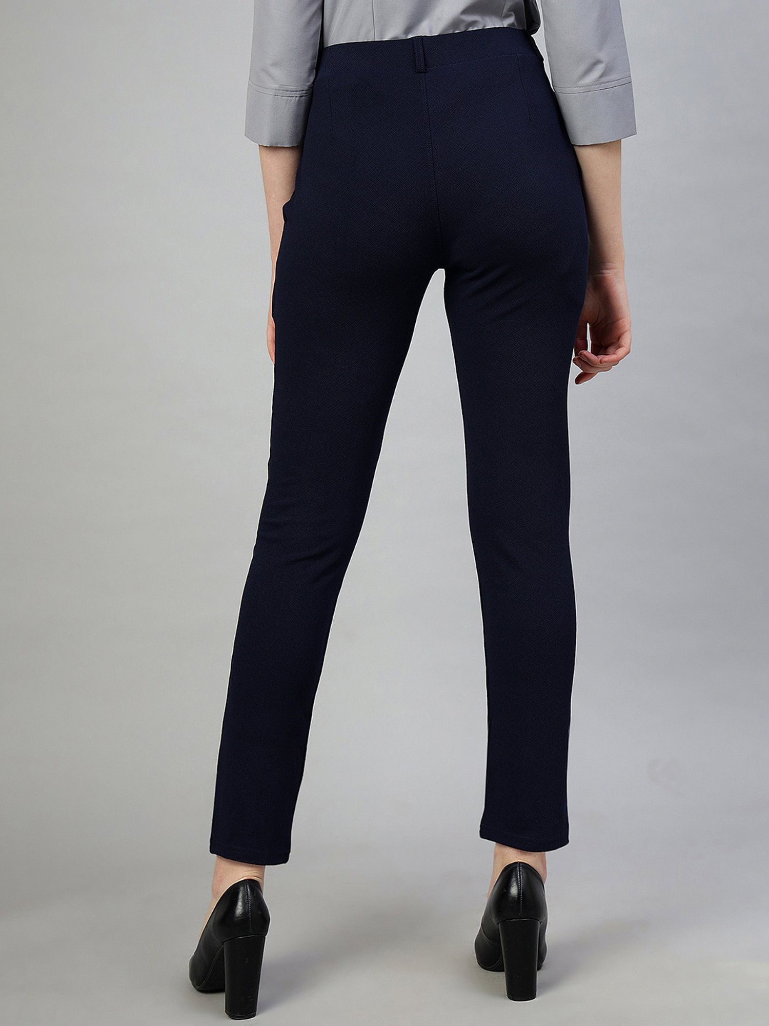 FITHUB Navy Slim Fit High Rise Trousers