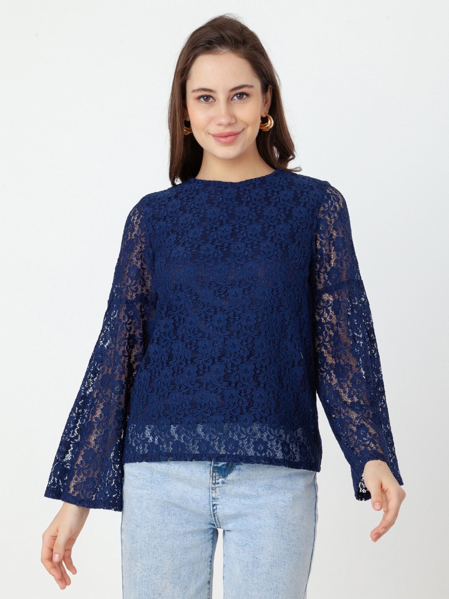 Zink London Navy Lace Top