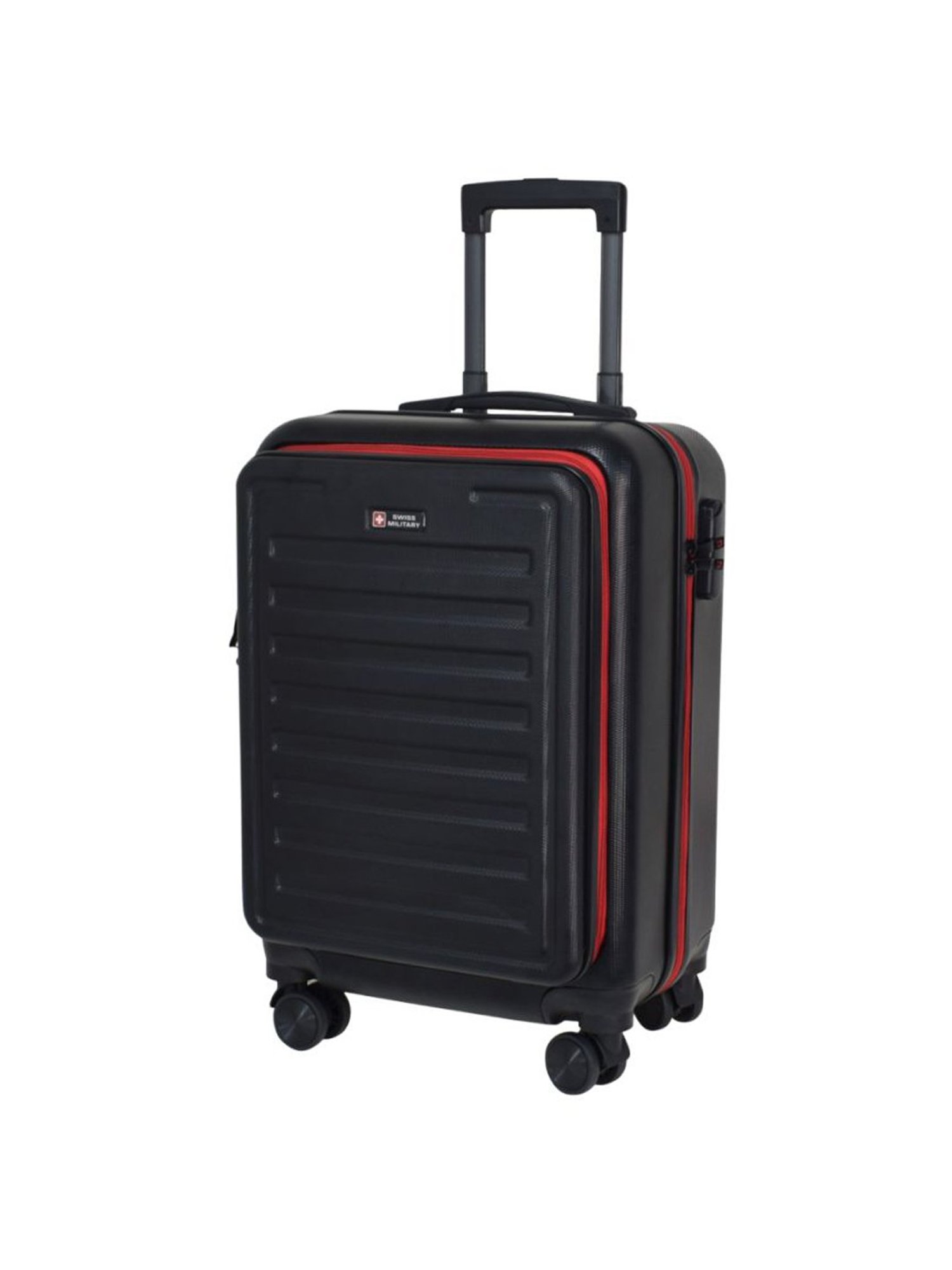 Swiss Military Black Striped Hard Medium Trolley Bag - 20 cm