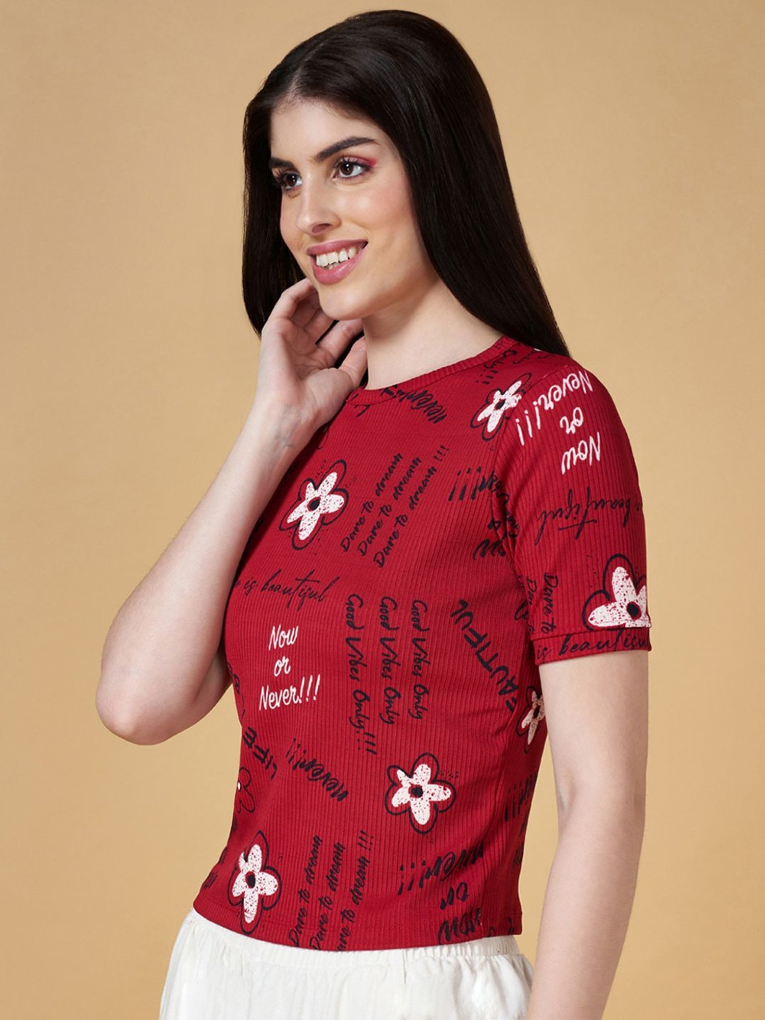 People by Pantaloons Maroon Printed Top