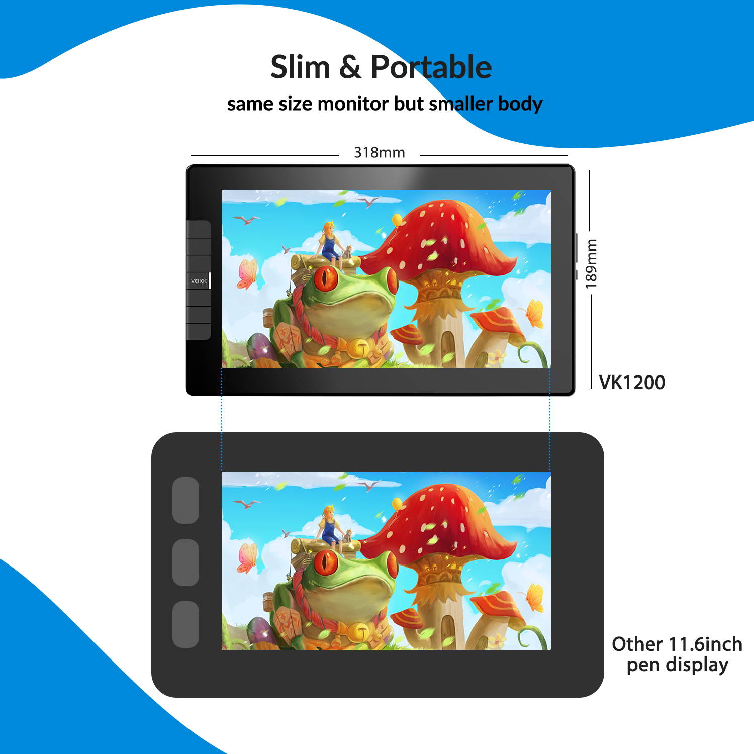 VEIKK VK1200 Graphic Display Graphics Drawing Monitor with Tilt Function Battery Free Stylus and 6 Shortcut Keys (8192 Levels Pen Pressure and 72% NTSC)-11.6 Inch IPS Pen Monitor with stand