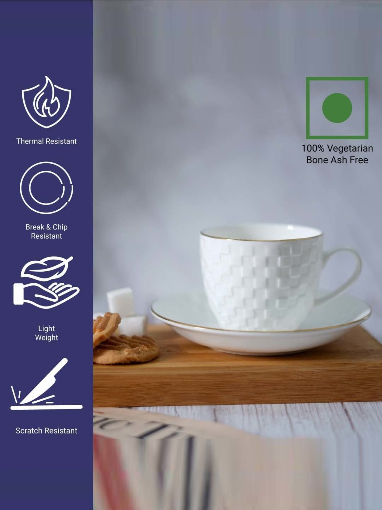 Femora White Ceramic 6-Piece Cup & 6-Piece Saucer Set