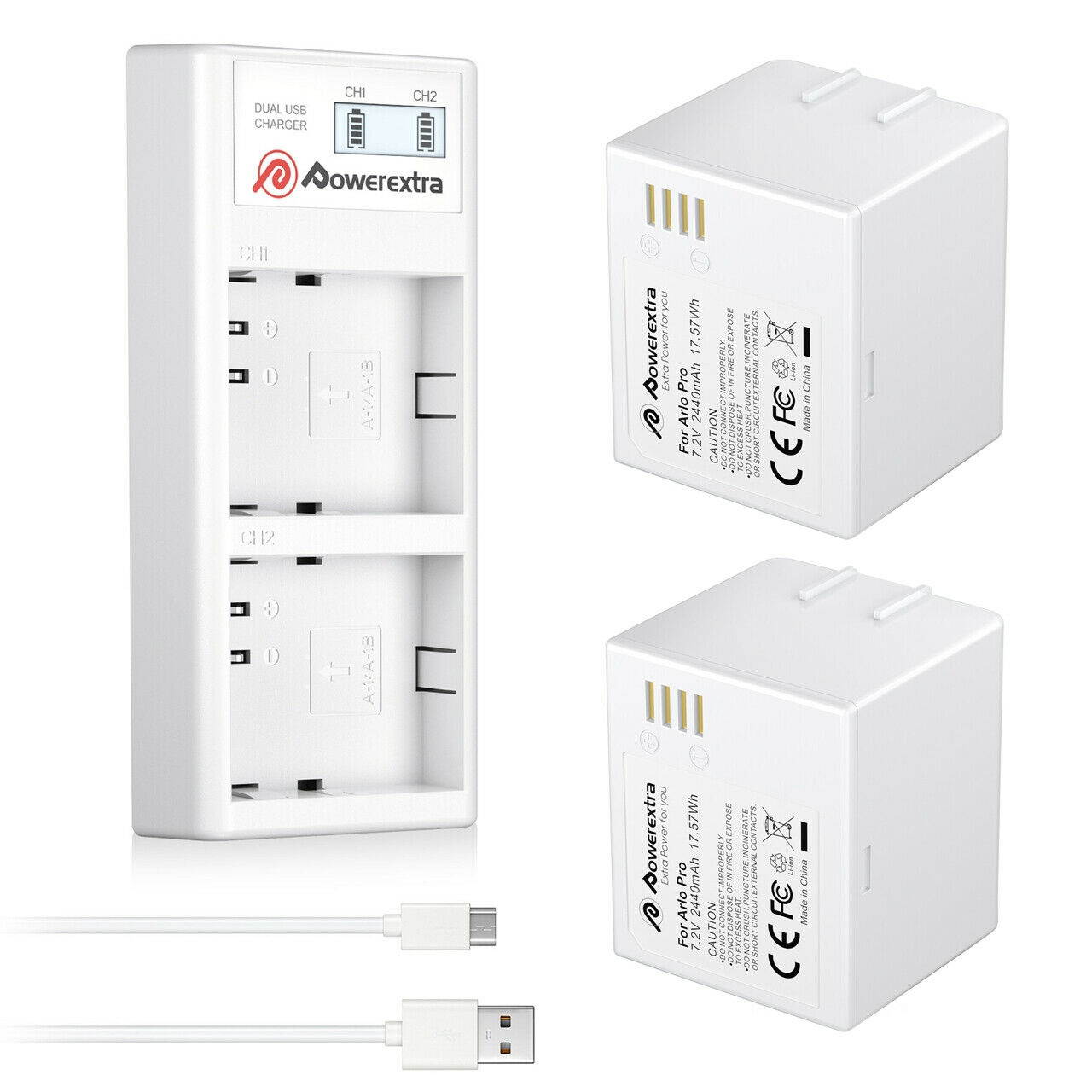 2 Pack 2440mAh Li-ion Battery  Quick LCD Charger Kits For ARLO PRO, PRO 2, Go