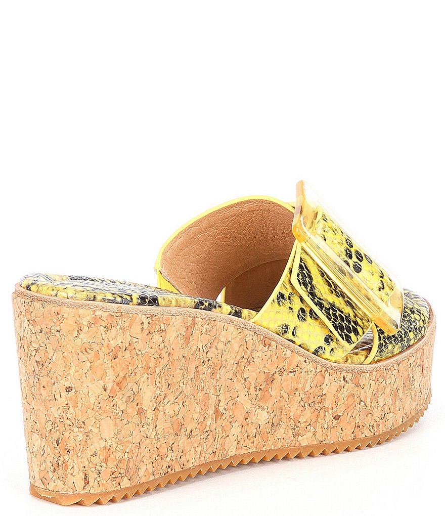 Donald Pliner Illiad Leather Snake Print Buckle Platform Cork Wedges