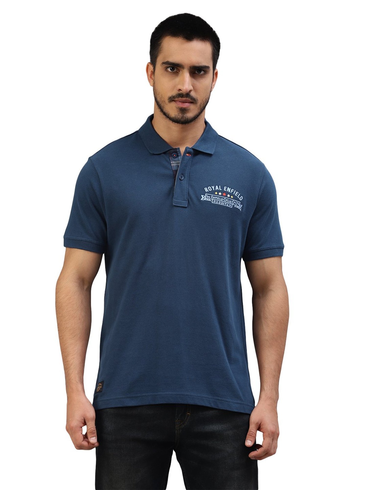 Royal Enfield Redditch Navy Regular Fit Logo Print Polo T-Shirt