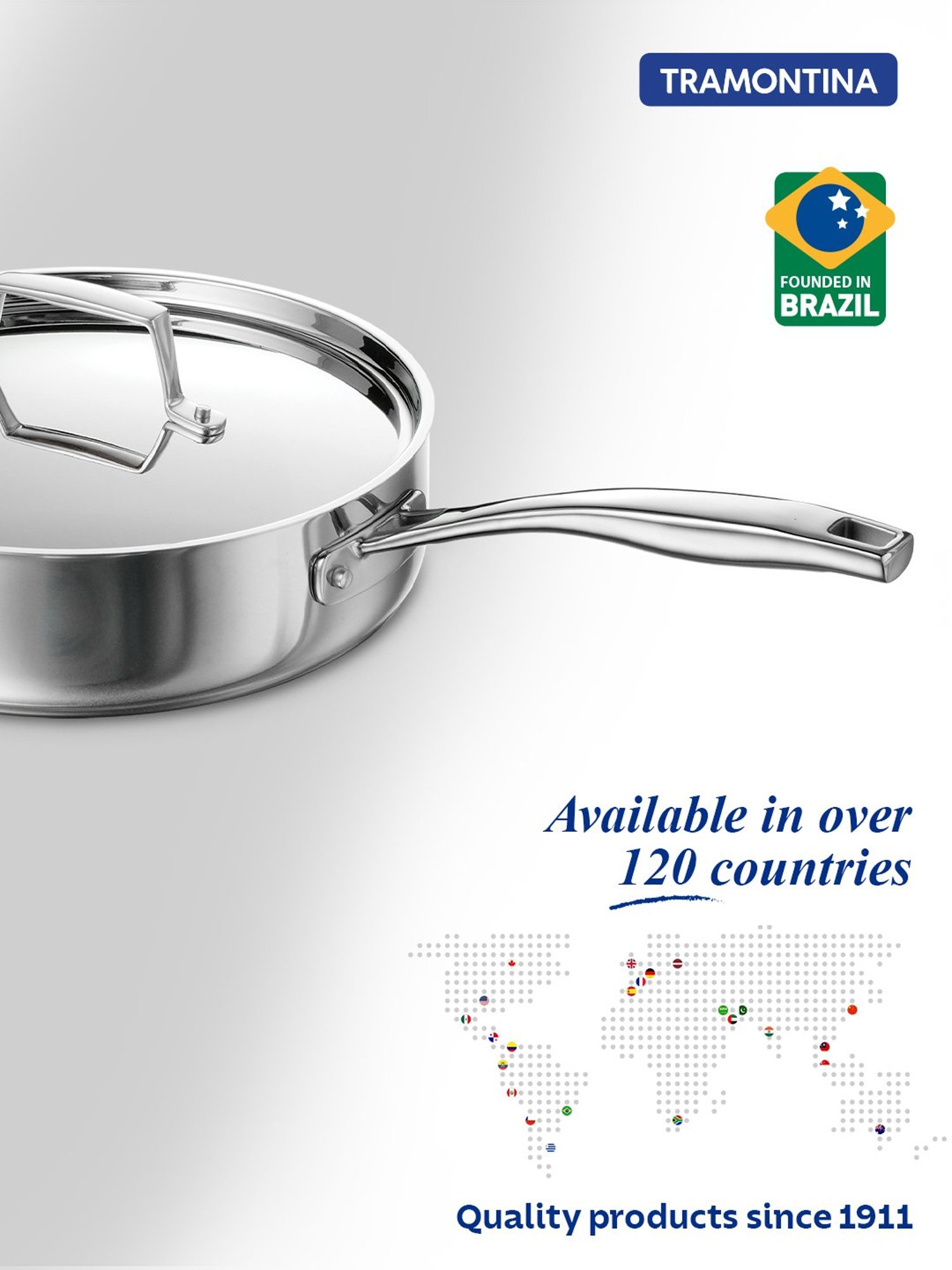 Tramontina Aeion Triply 24cm/2.8L Saute Pan with SS 304 Lid Stay Cool Handle NSF Certified