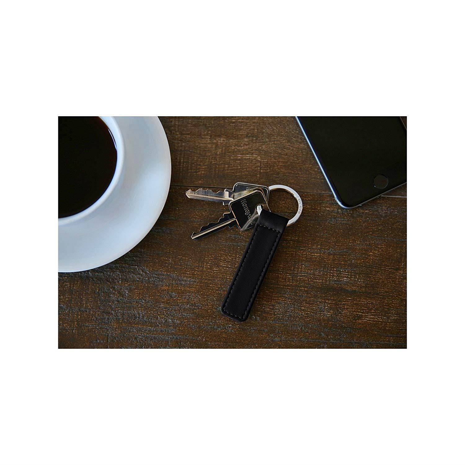 Lucrin - Flat rectangular key ring - Black - Smooth Leather