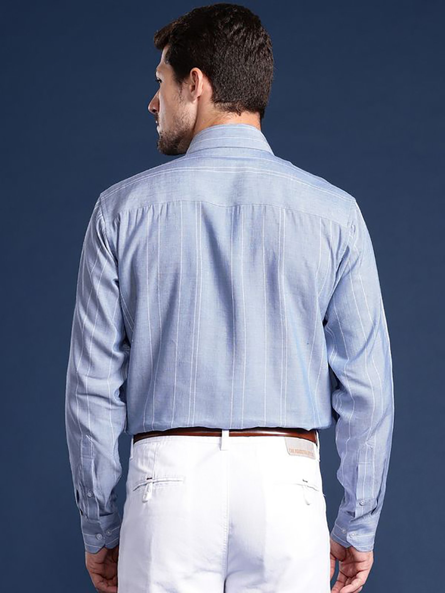 Hancock Blue Slim Fit Stripes Shirts