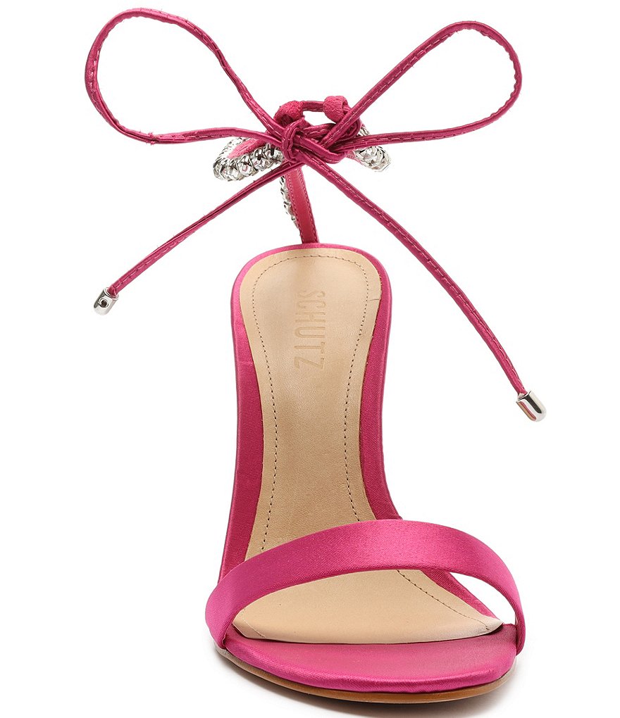 Schutz Islah Satin Rhinestone Ankle Tie Dress Sandals