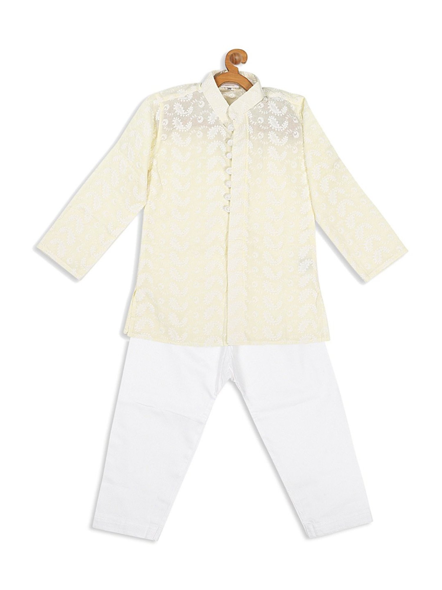 VASTRAMAY SISHU Cream & White Cotton Embroidered Kurta Set