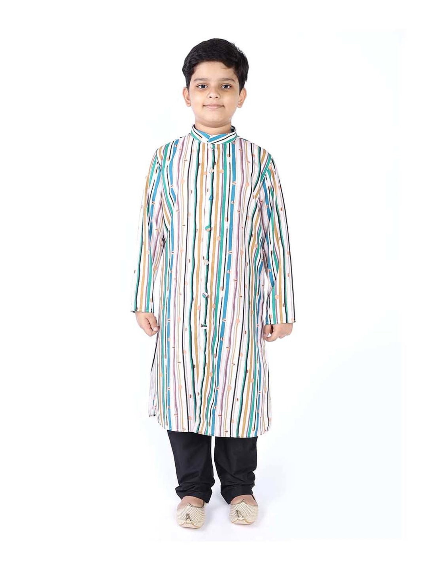 TABARD Kids Green & Black Cotton Printed Kurta Set