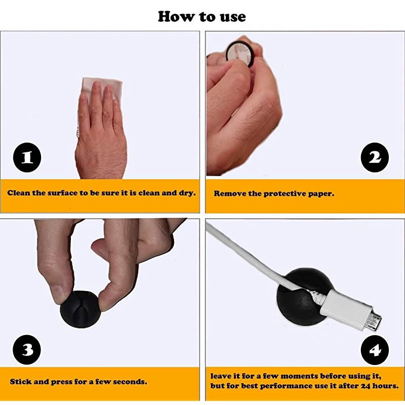 Cable Wire cord clips Organizer Holder Clamp SelfAdhesive Cord Management System for Charging USB Network Headphone Cables for Car Desk Office Home Pack of 6 Black silicone