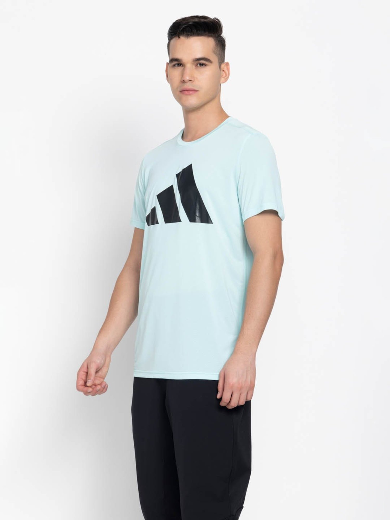 Adidas Turquoise Regular Fit Logo Printed Sports T-Shirt