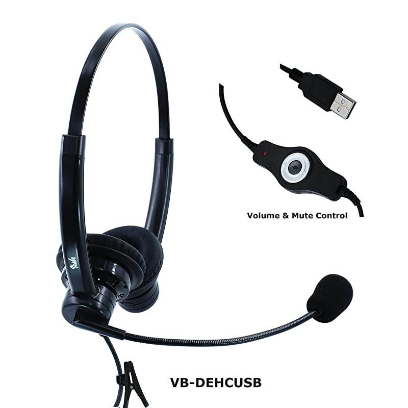 Call Center Headset with Noise Canceling Microphone | 2 Speakers on Both Ears | for Windows MAC Linux All Soft Phones Soft dialers on Computer and Polycom VVX Phones | Rotatable Microphone