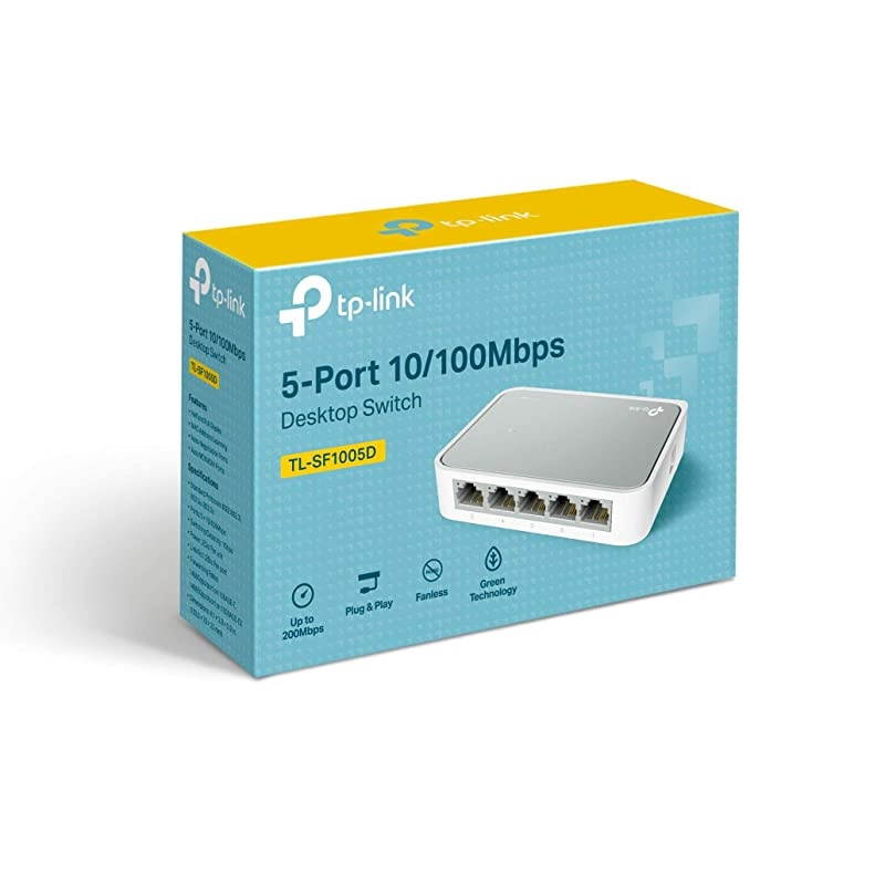 5 Port 10100 Mbps Fast Ethernet Switch | Desktop Ethernet Splitter | Ethernet Hub | Plug Play | Fanless Quiet | Desktop Design | Green Technology | Unmanaged TLSF1005DWhite