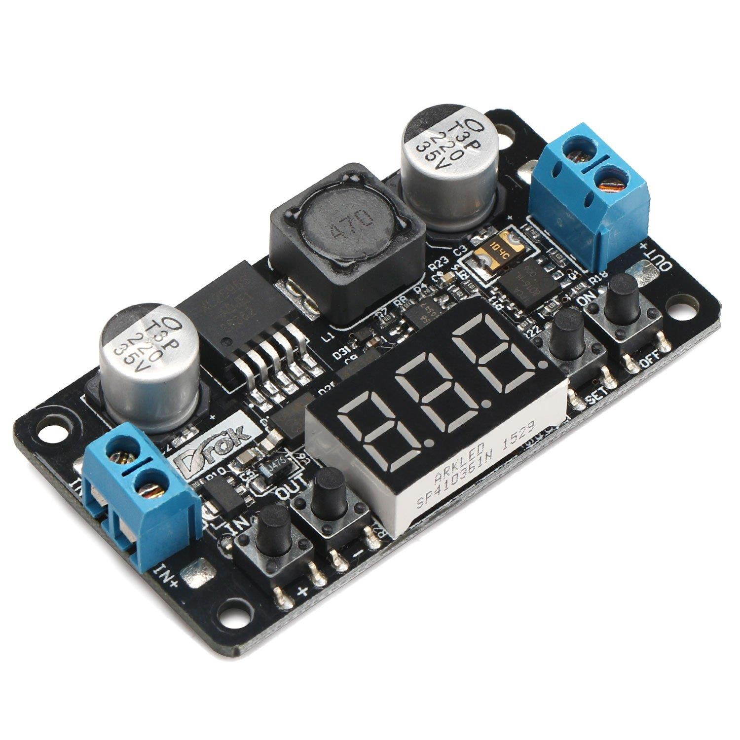 24V to 12V 5V DC Converter, DROK LM2596 Buck Power Converter 5-32V to 0-30V Step Down Adjustable Output Voltage Regulator Board Power Supply Module with LED Display Voltmeter Screw & Heatsink