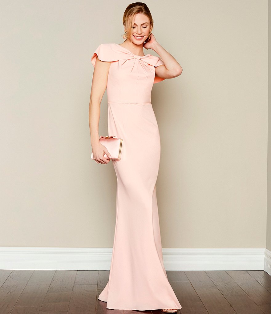 Adrianna Papell Bow Detail Stretch Crepe Cap Sleeve Mermaid Gown