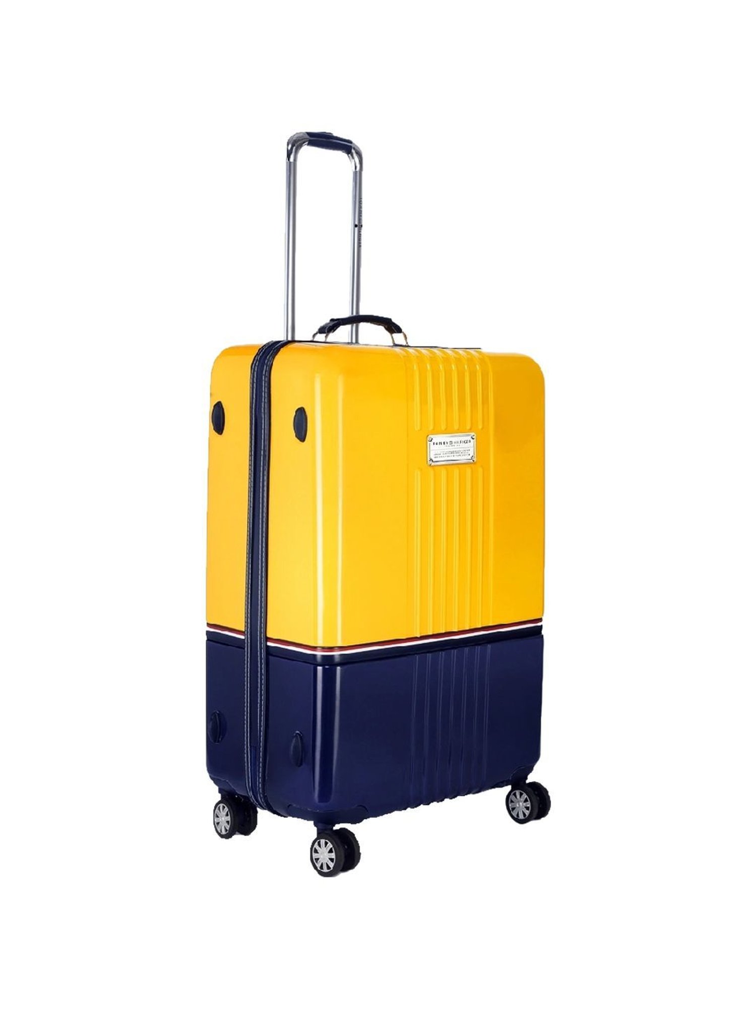 TOMMY HILFIGER Twins Pro Yellow & Navy 8 Wheels Large Hard Cabin Trolley Bag