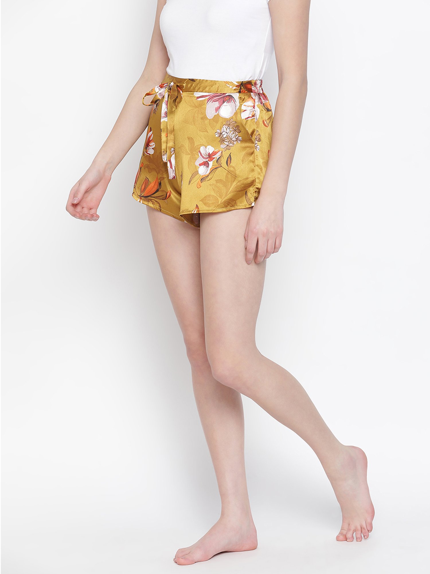 Oxolloxo Mustard Floral Print Shorts