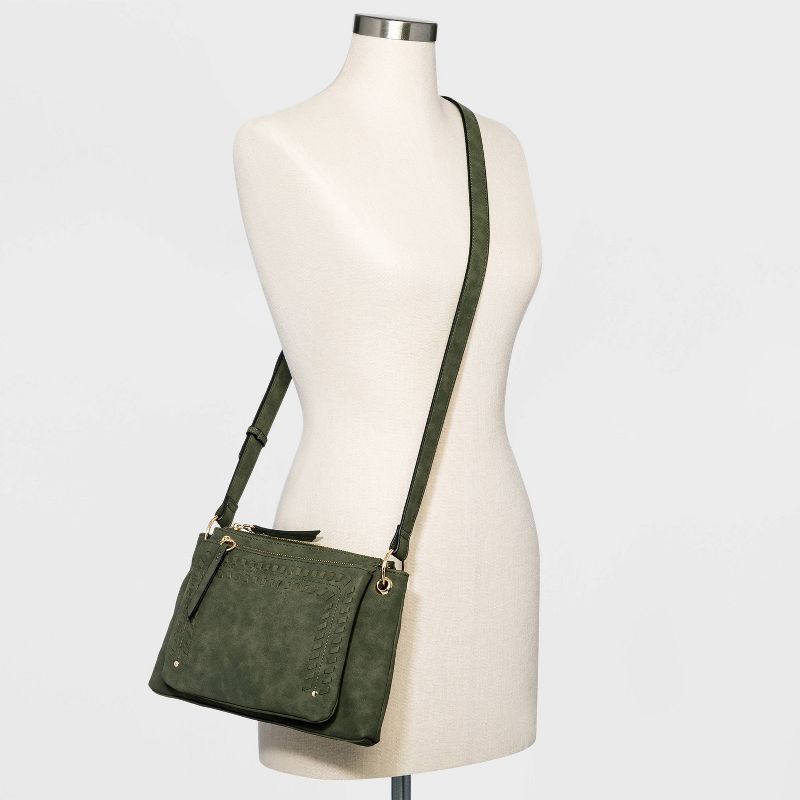 VR NYC Zip Closure Wipstitch Crossbody Bag - Olive Green