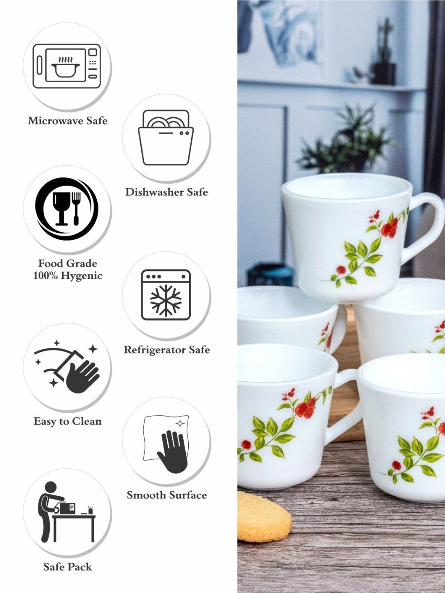 Larah by Borosil White Ceramic Opalware Mug - Set of 6 160ml