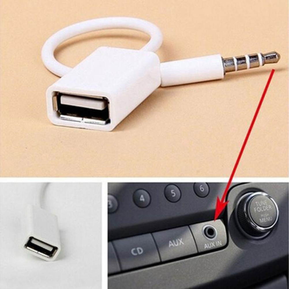 3.5mm Male AUX Audio Plug Jack To USB 2.0 Female Converter Cable Cord for Car Mp3 (White)