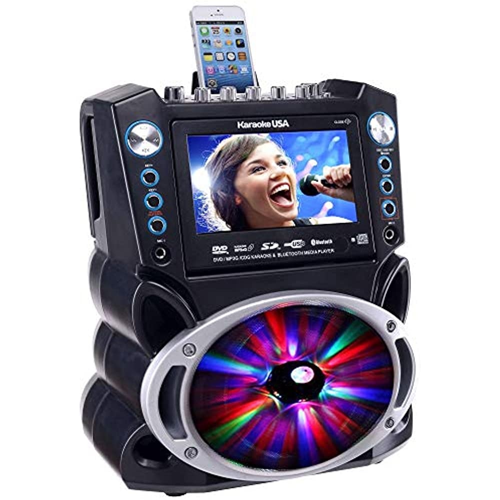 KARAOKE USA GF842 DVD/CD+G/MP3+G Bluetooth(R) Karaoke System with 7" TFT Color Screen & LED Sync Lights