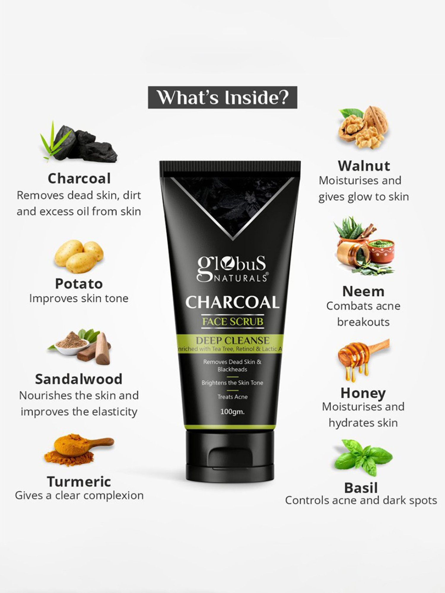 Globus Naturals Charcoal Face Scrub - 100 gm